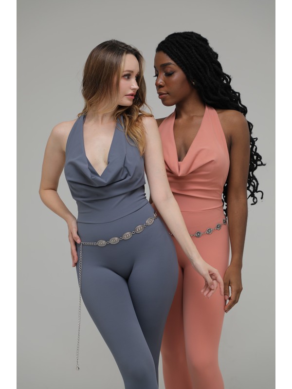 lafitwear original draped neckline with chest pad, backless, highly elastic, sexy European and American dance body-hugging women's one-piece jumpsuit with peach buttocks.