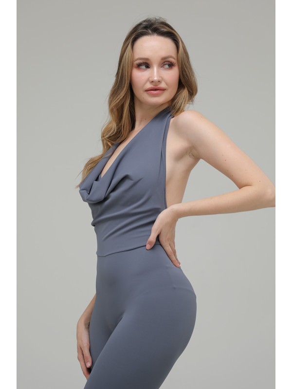 lafitwear original draped neckline with chest pad, backless, highly elastic, sexy European and American dance body-hugging women's one-piece jumpsuit with peach buttocks.